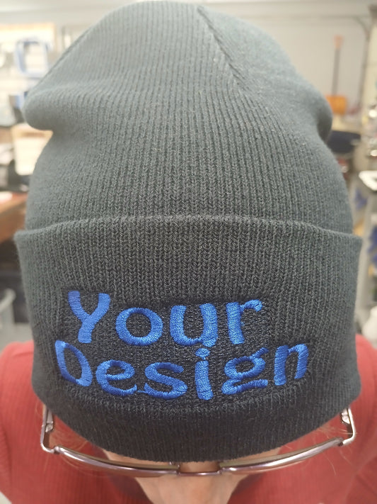 Any Color beanie with 'Your Design' text in you choice of styles, design and colors
