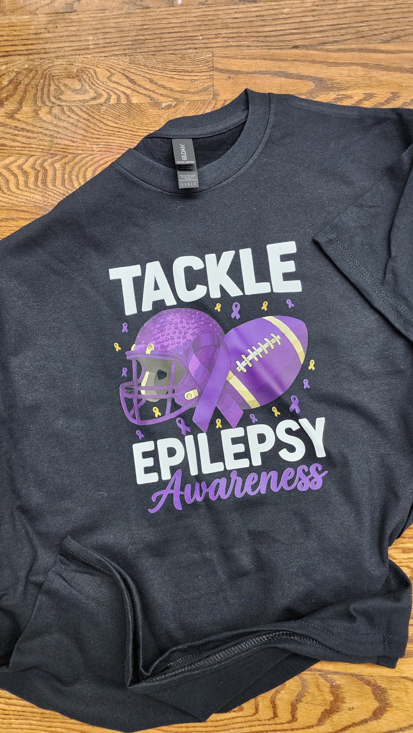 Dark gray Tee with 'Tackle Epilepsy Awareness' 