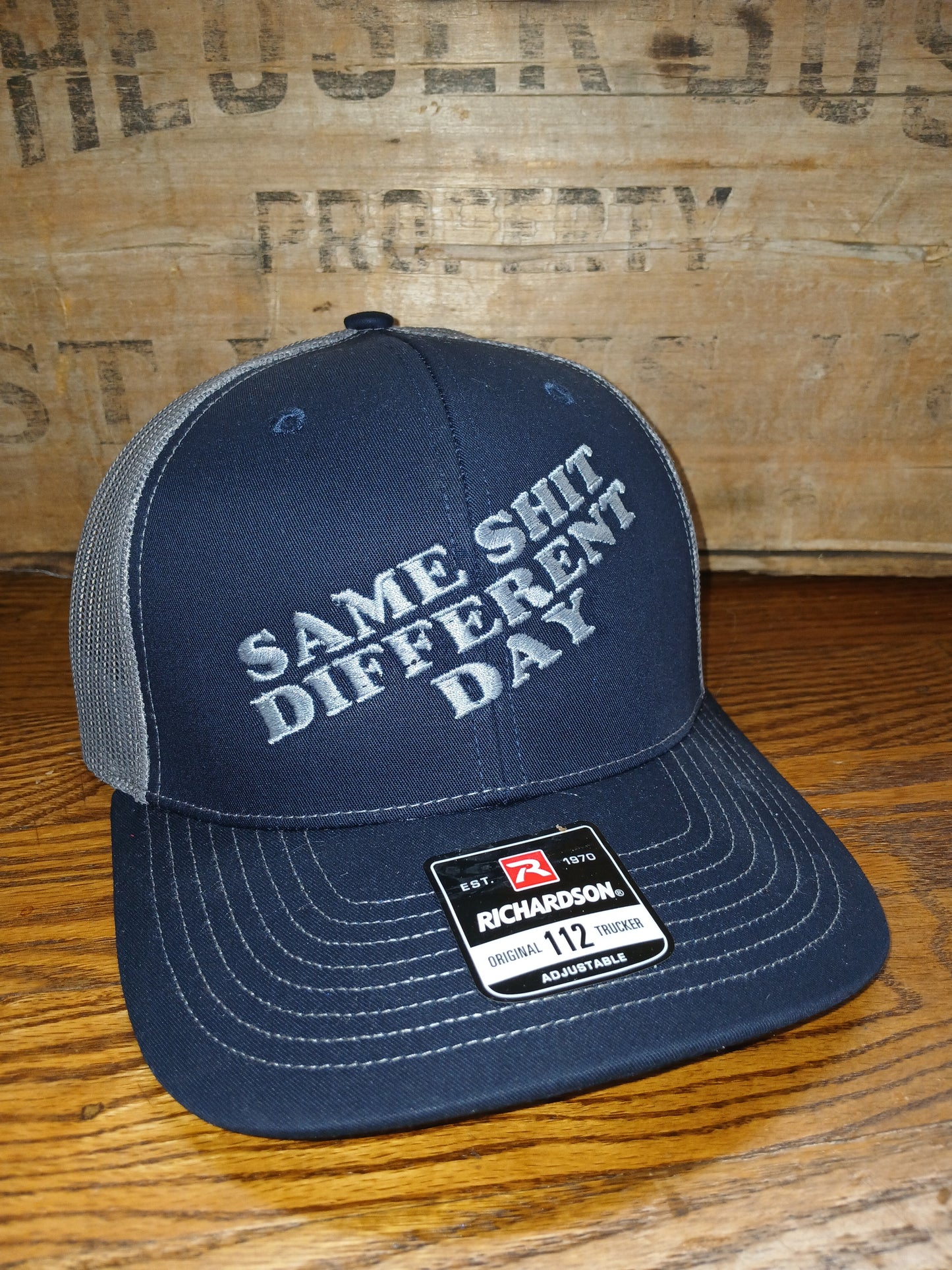 Richardson 112Navy blue cap with text Same shit different day